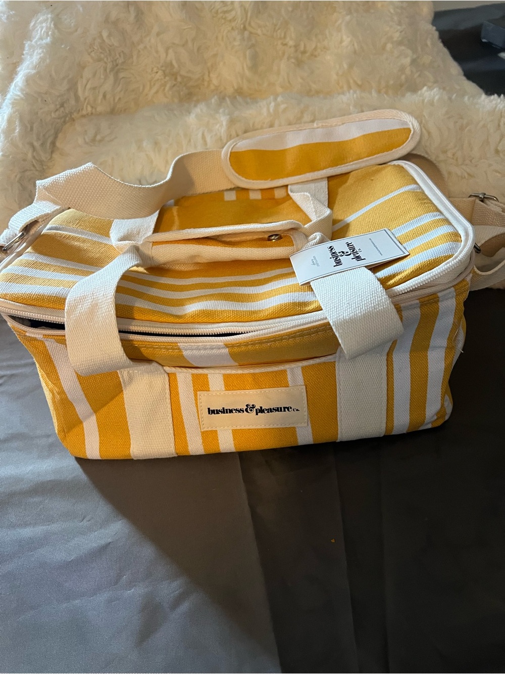Business & Pleasure Yellow Striped Canvas Insulated Travel Tote